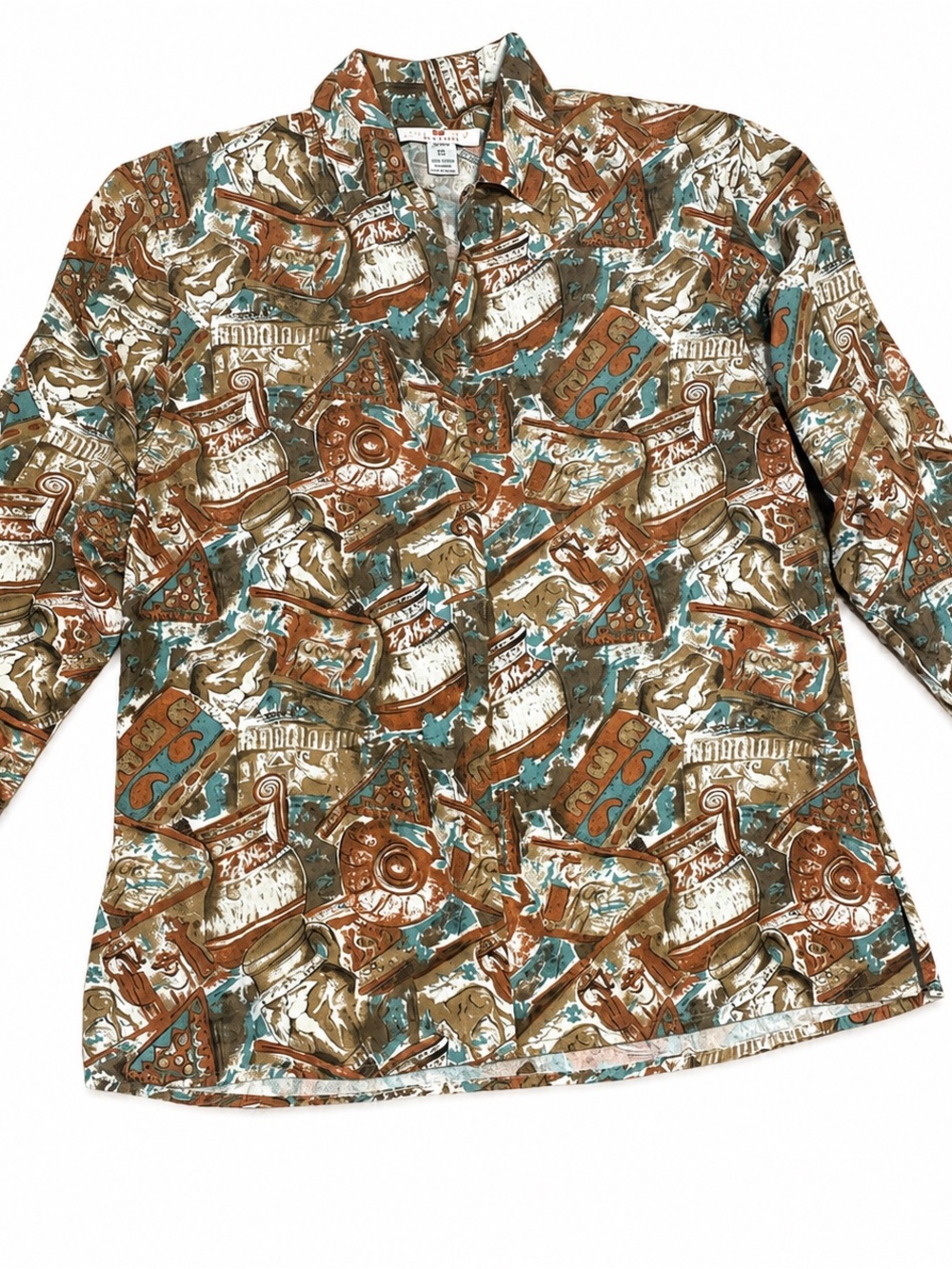 Vintage Stunt 100% Silk Southwestern Western Print Button Up Shirt Boho